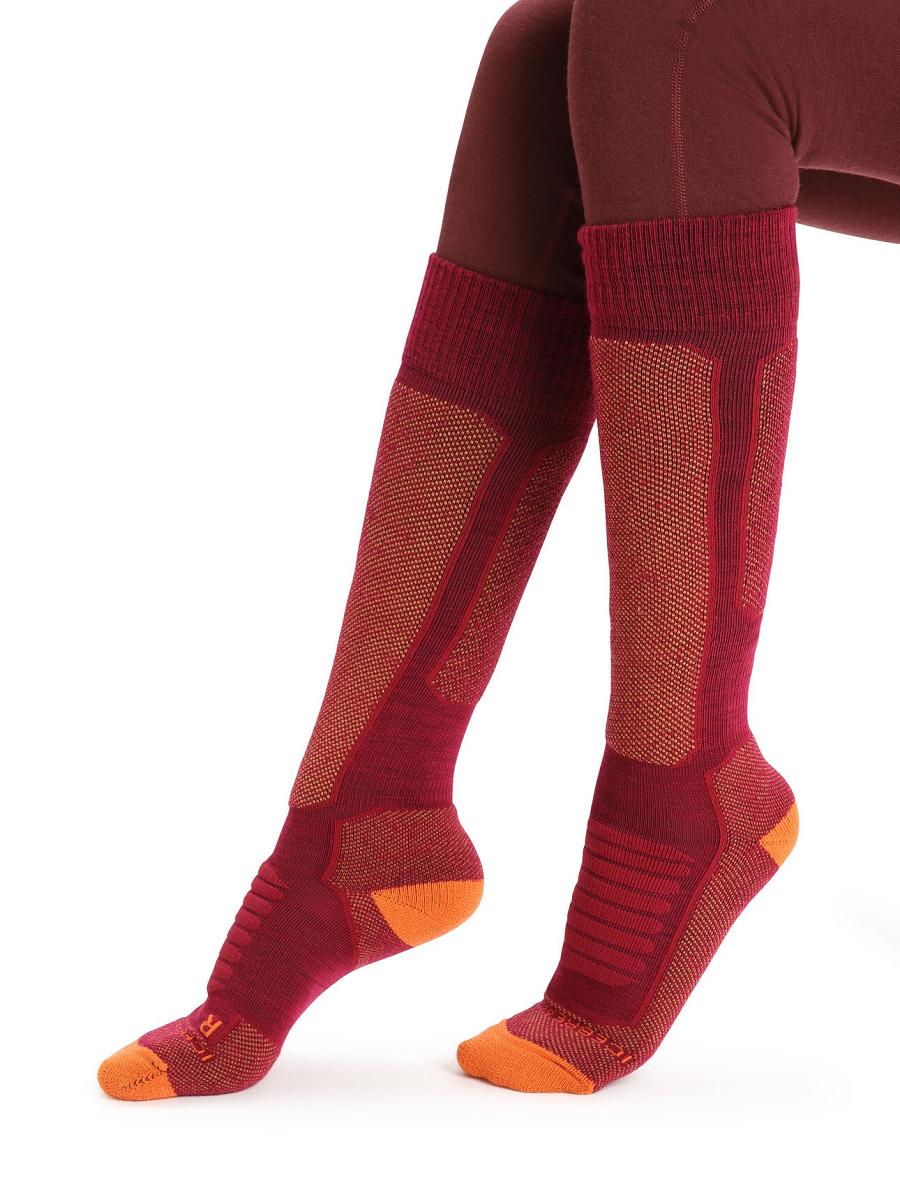 Cherry / Flash Icebreaker Merino Ski+ Medium Over the Calf Women's Socks | AU 1419QMAZ